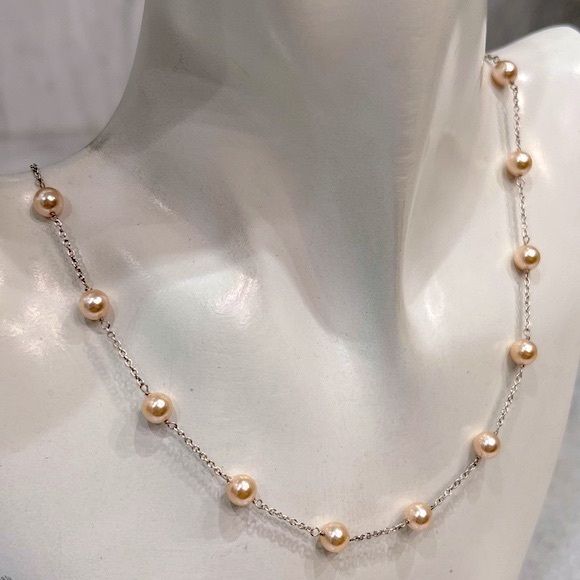 SWAROVSKI Crystal Peach Pearl Sterling Silver Necklace and Dangle … - Picture 5 of 12